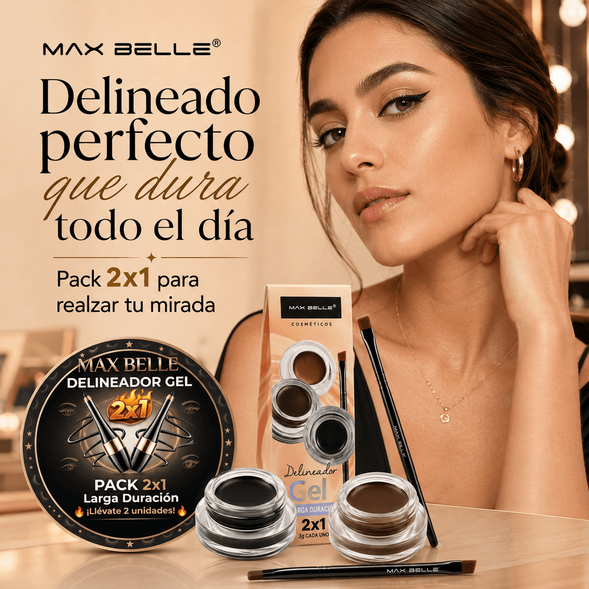 MAX BELLE®: El pack 2x1 de delineador en gel que define tu mirada al instante.