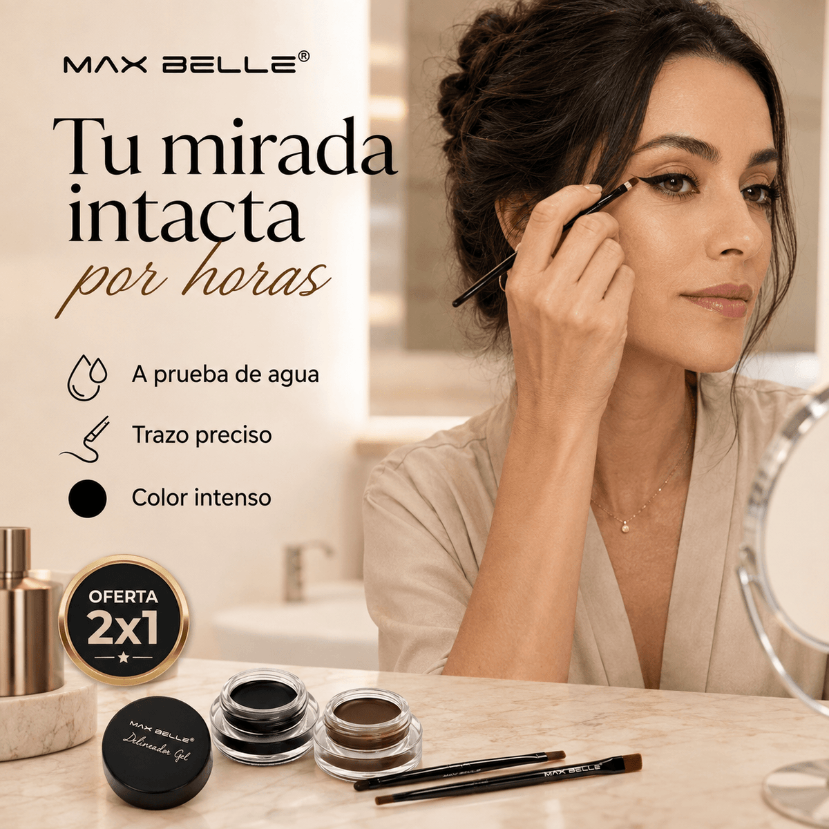 MAX BELLE®: El pack 2x1 de delineador en gel que define tu mirada al instante.