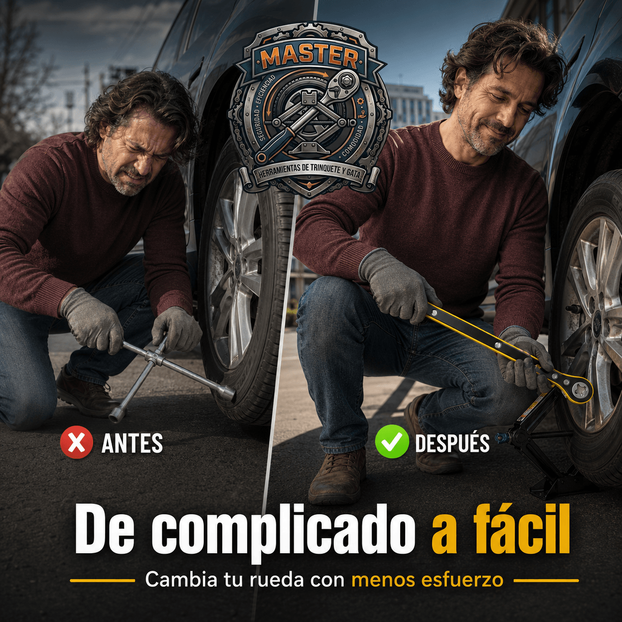 MASTER®:Llave de Trinquete Automotriz La chicharra de acero que te permite levantar tu auto al instante.