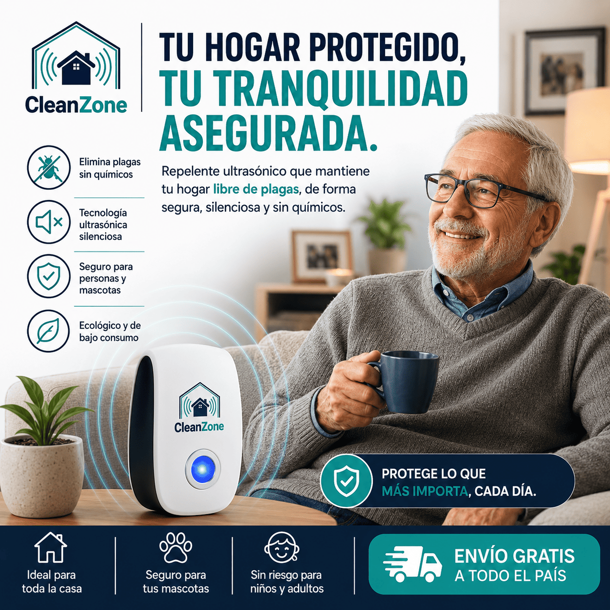 Cleanzone®️: La barrera ultrasónica definitiva contra las plagas en tu hogar.  Oferta 2x1