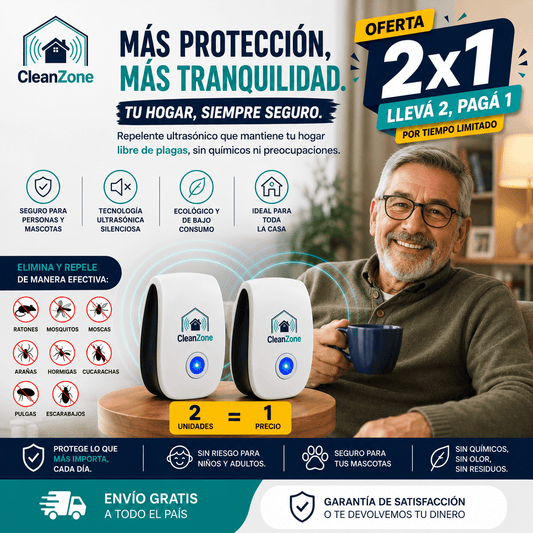 Cleanzone®️: La barrera ultrasónica definitiva contra las plagas en tu hogar.  Oferta 2x1