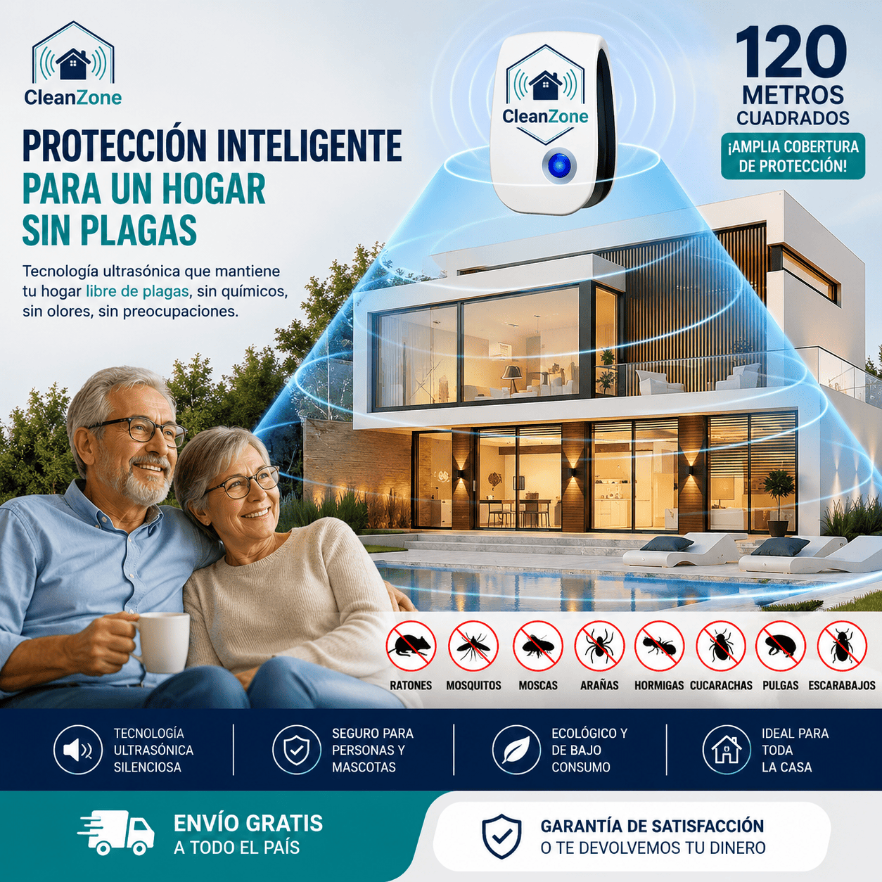 Cleanzone®️: La barrera ultrasónica definitiva contra las plagas en tu hogar.  Oferta 2x1