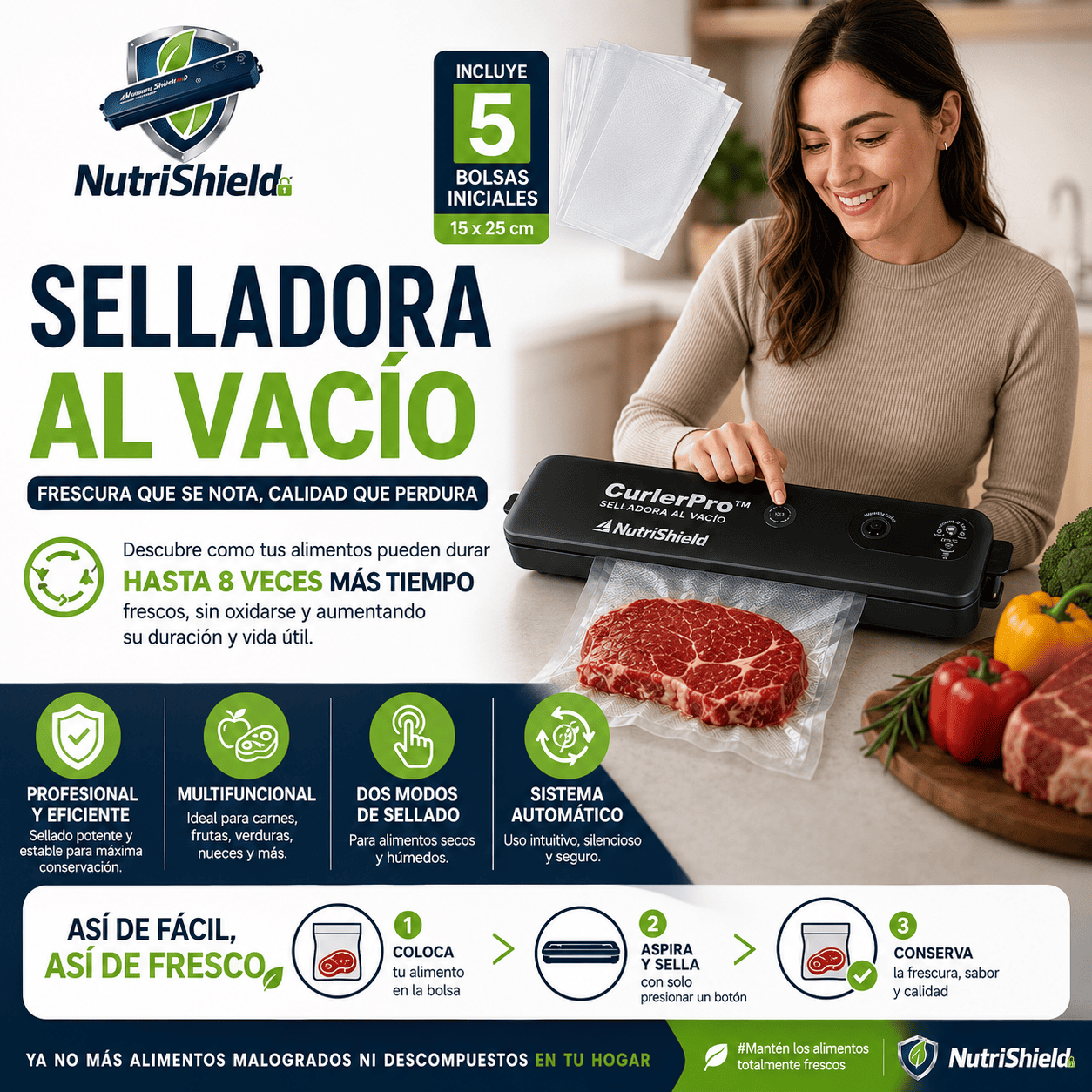 NUTRISHIELD®️: Haz que tus alimentos duren hasta 8 veces más frescos.