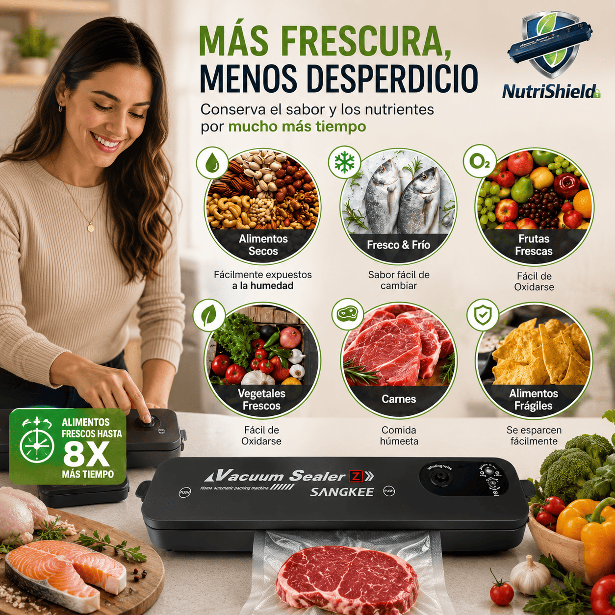 NUTRISHIELD®️: Haz que tus alimentos duren hasta 8 veces más frescos.