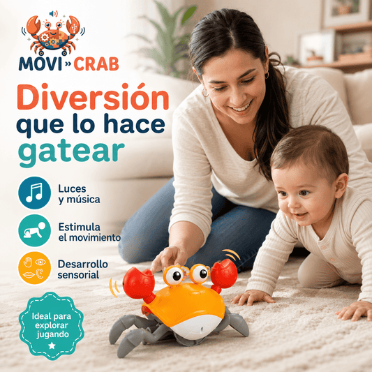 MOVI CRAB®: El cangrejo caminador interactivo que estimula el gateo de tus hijos al instante.