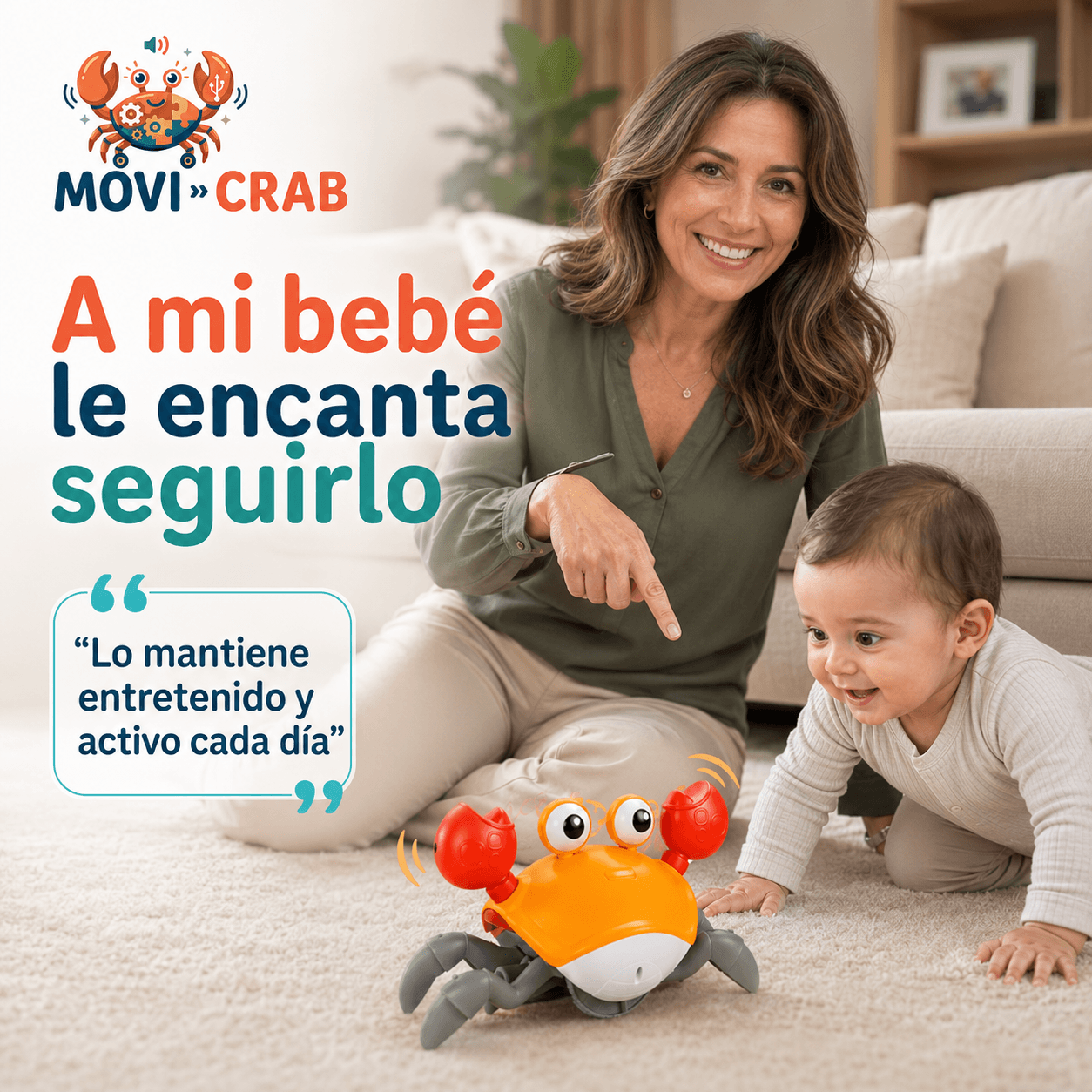 MOVI CRAB®: El cangrejo caminador interactivo que estimula el gateo de tus hijos al instante.