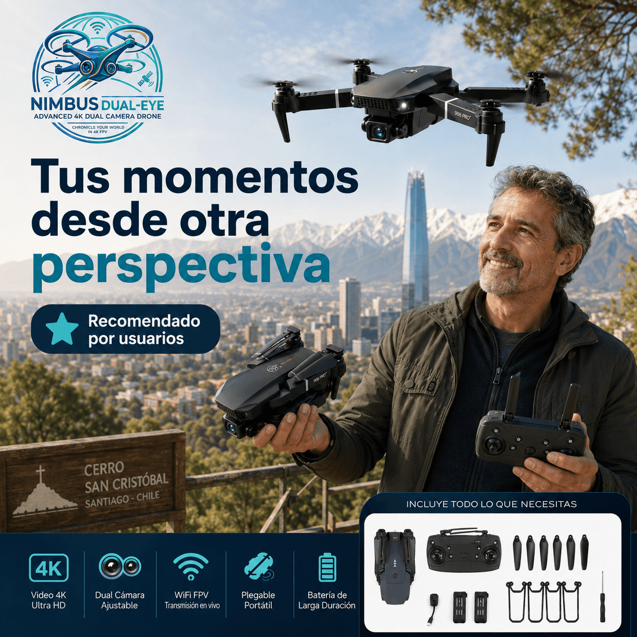 NIMBUS®: El drone con cámara dual HD que facilita tus vuelos y captura de imágenes al instante.