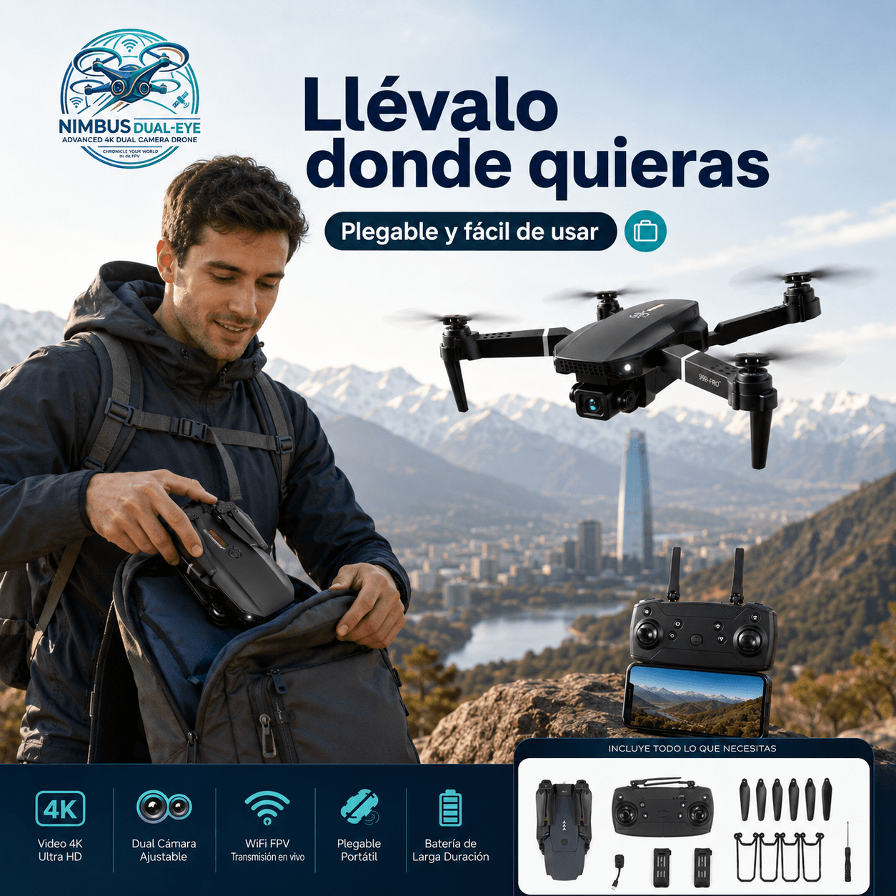 NIMBUS®: El drone con cámara dual HD que facilita tus vuelos y captura de imágenes al instante.