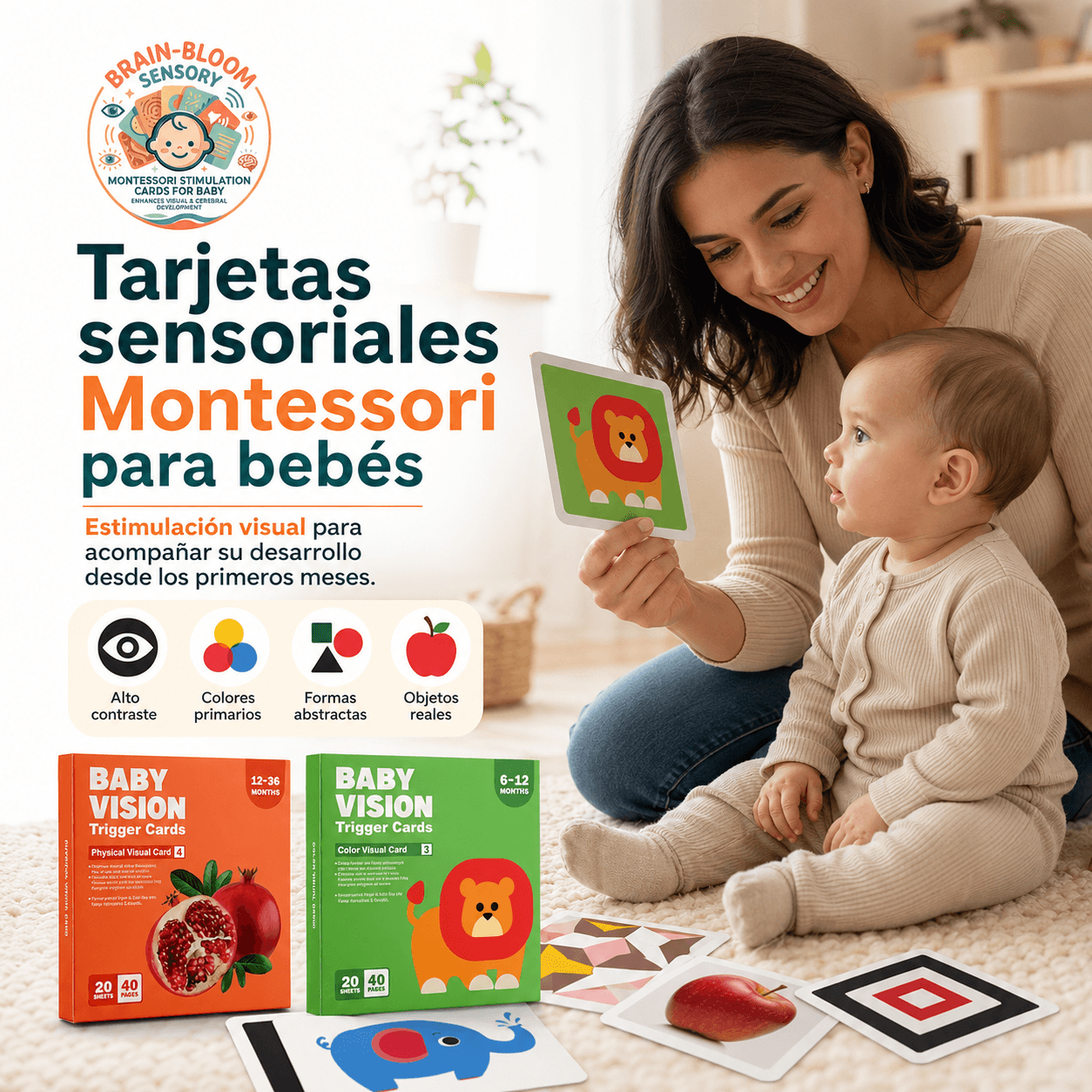 BRAIN BLOOM®: Las tarjetas Montessori de estimulación visual que capturan la atención de tu bebé al instante.