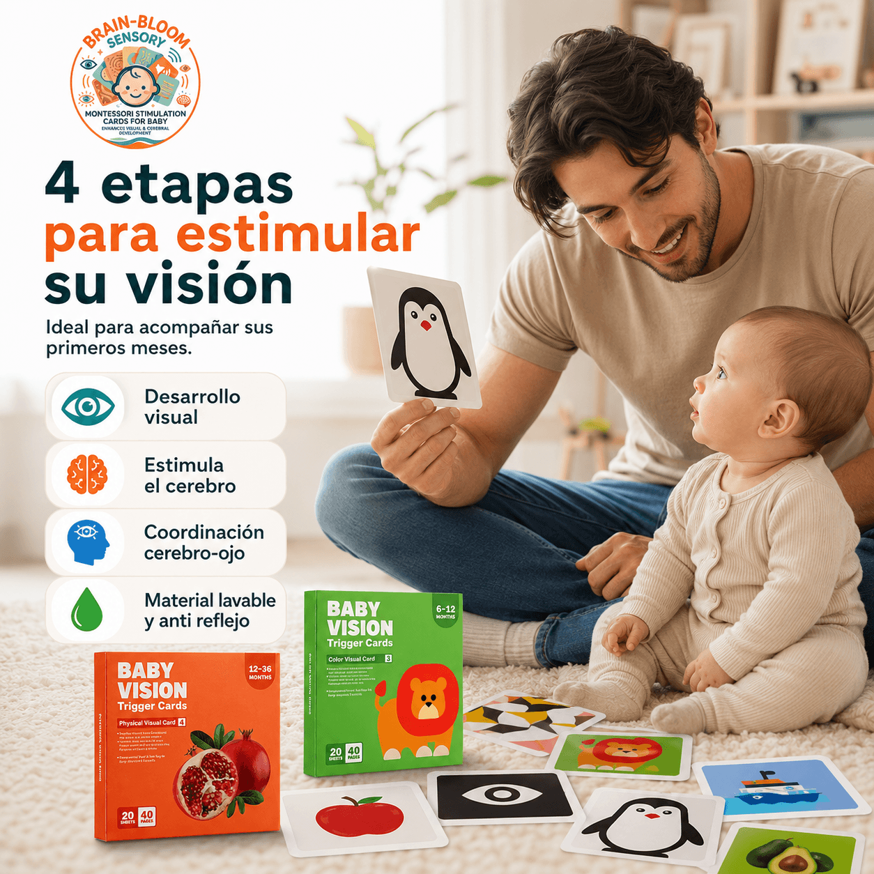 BRAIN BLOOM®: Las tarjetas Montessori de estimulación visual que capturan la atención de tu bebé al instante.
