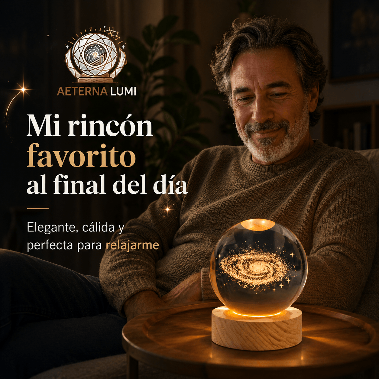AETERNALUMI®: La lámpara bola de cristal 3D que transforma tus espacios con luz cálida al instante.