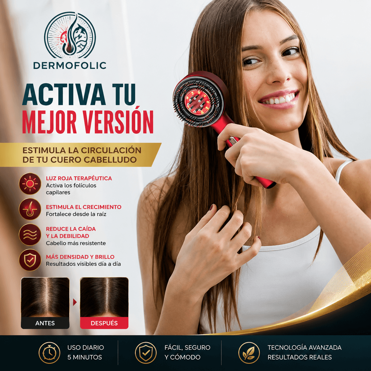 DERMOFOLIC®: El cepillo 2 en 1 con fototerapia que revitaliza tu cabello y relaja tu mente.