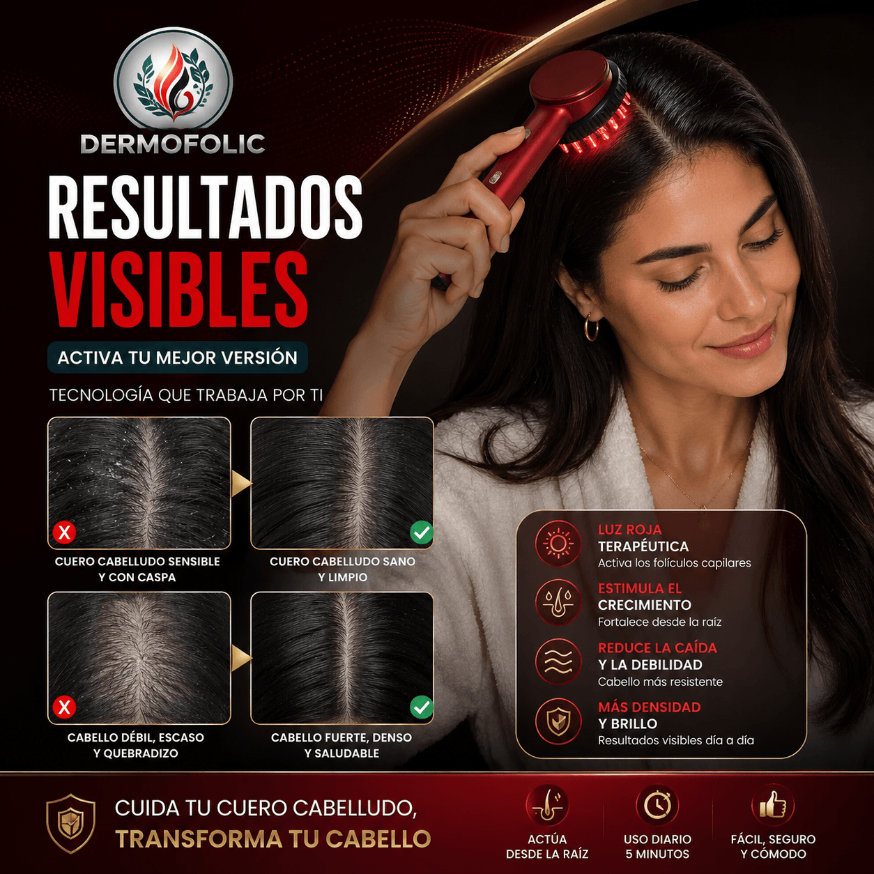DERMOFOLIC®: El cepillo 2 en 1 con fototerapia que revitaliza tu cabello y relaja tu mente.