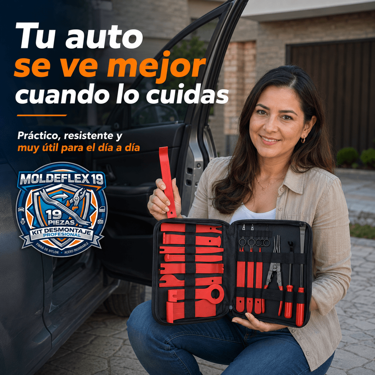 MOLDEFLEX 19®: El kit de desmontaje de 19 piezas que remueve paneles y molduras sin rayar al instante.