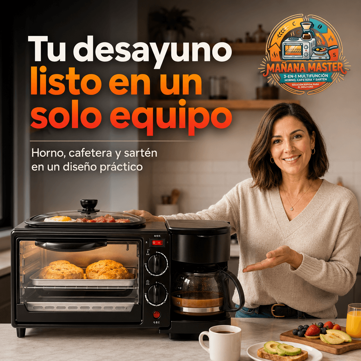 MAÑANA MASTER®: La máquina de desayuno 3 en 1 que te prepara café, tostadas y huevos al instante.