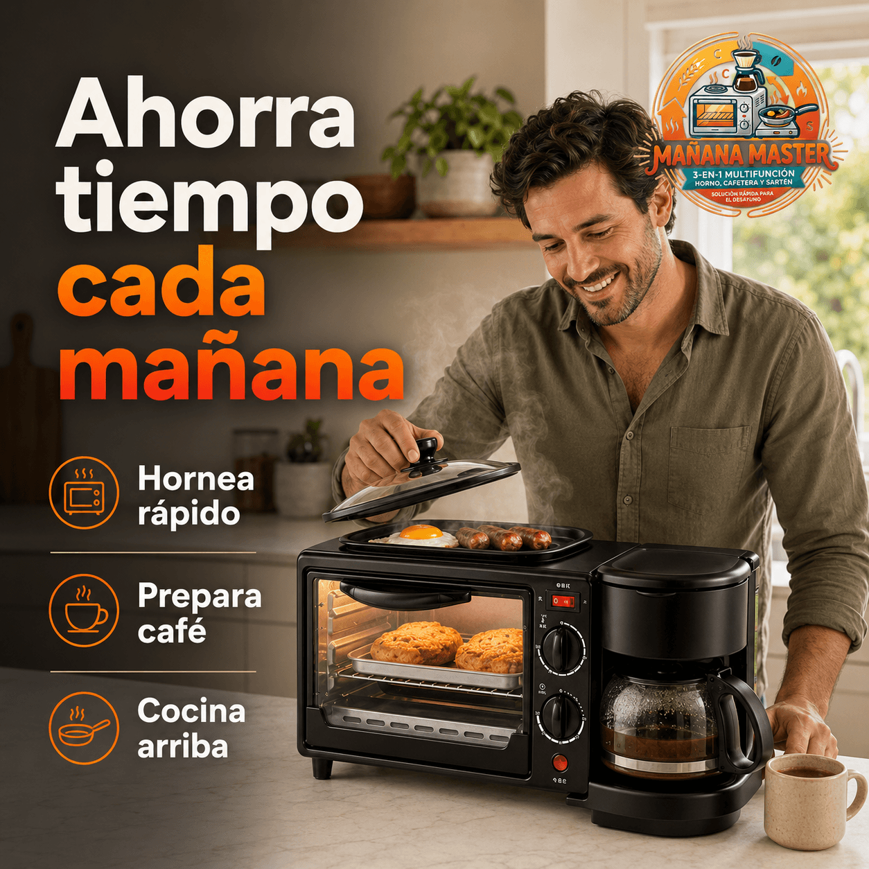MAÑANA MASTER®: La máquina de desayuno 3 en 1 que te prepara café, tostadas y huevos al instante.
