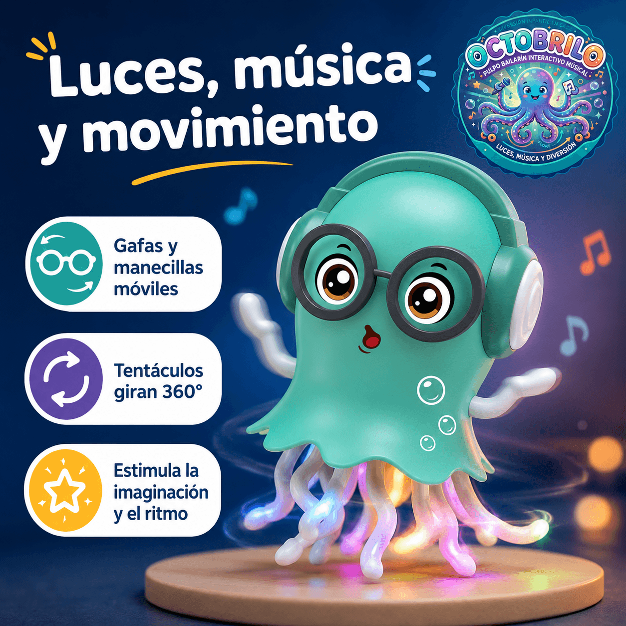 OCTOBRILO®: El pulpo bailarín interactivo que divierte a tus hijos con música y movimiento al instante.