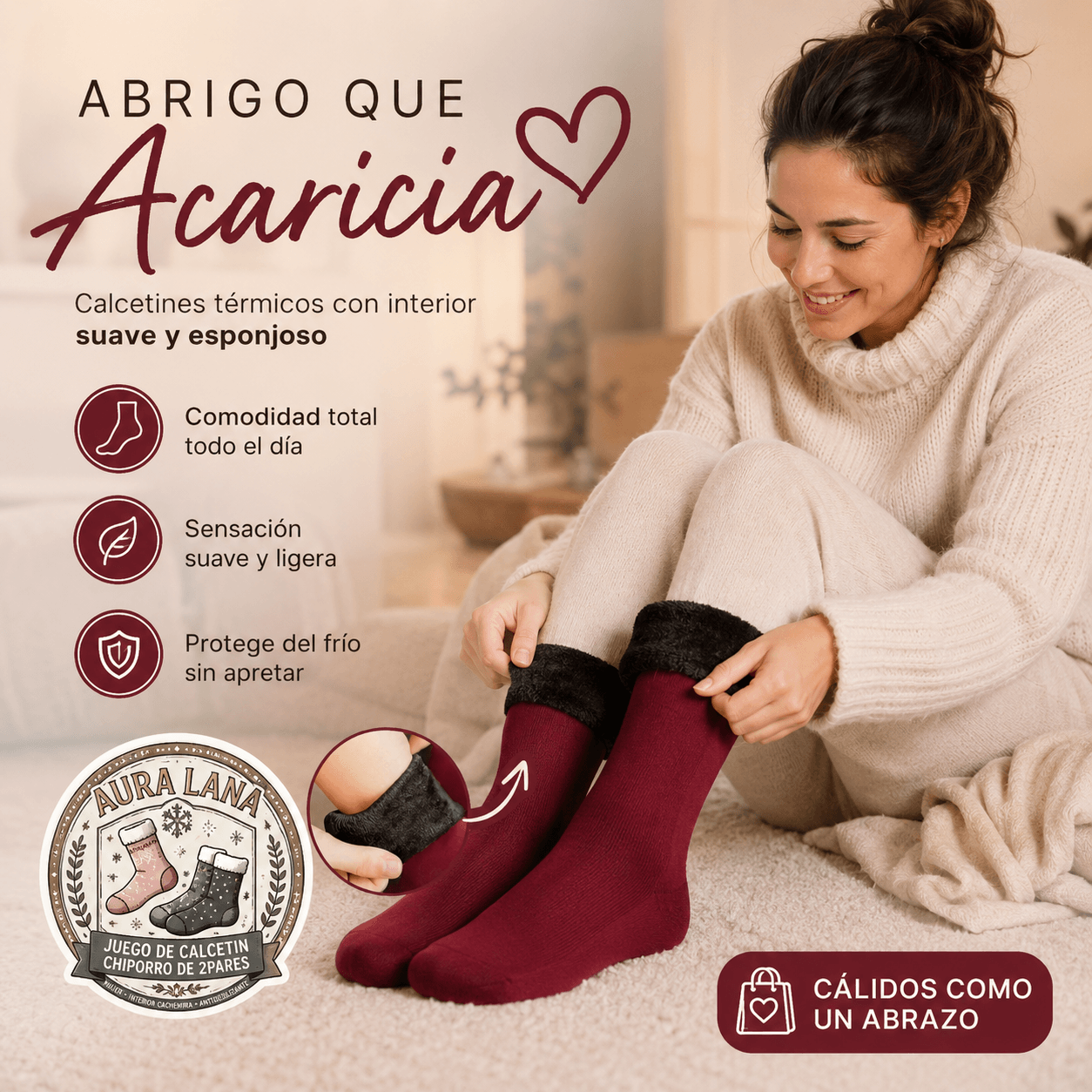 AURA LANA®: Las calcetas térmicas de polar que mantienen tus pies abrigados y cómodos en los días más fríos.