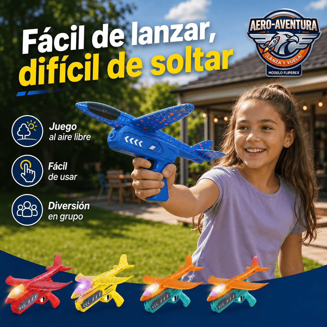 AERO-AVENTURA®: El avión planeador de plumavit con lanzador que hace volar la diversión de tus hijos al instante.