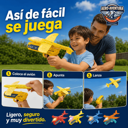 AERO-AVENTURA®: El avión planeador de plumavit con lanzador que hace volar la diversión de tus hijos al instante.