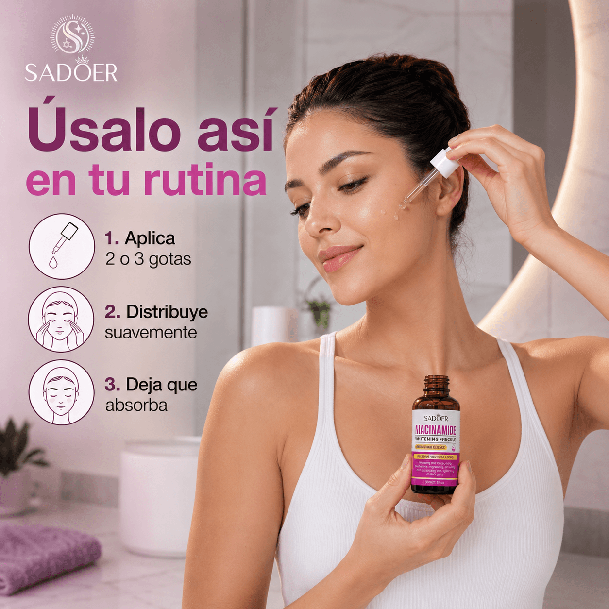 SADOER®: El sérum facial blanqueador con niacinamida que elimina las manchas oscuras al instante.