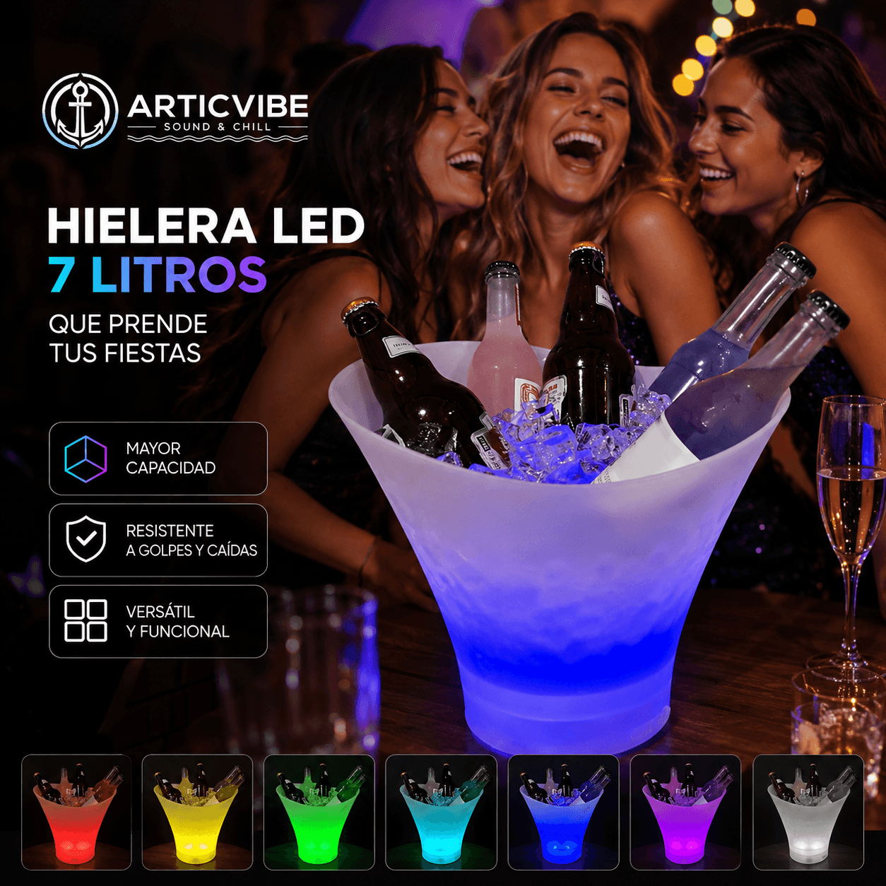 ARTICVIBE®: La hielera iluminada de 7 litros con parlante Bluetooth que anima todas tus reuniones.