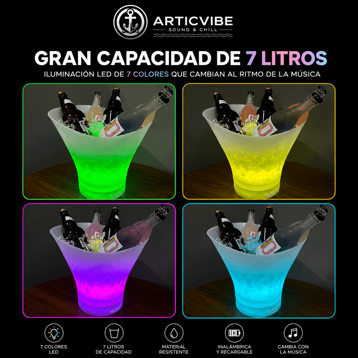 ARTICVIBE®: La hielera iluminada de 7 litros con parlante Bluetooth que anima todas tus reuniones.