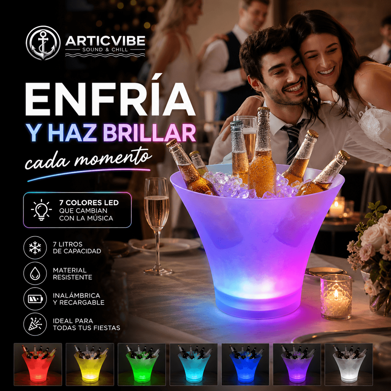ARTICVIBE®: La hielera iluminada de 7 litros con parlante Bluetooth que anima todas tus reuniones.