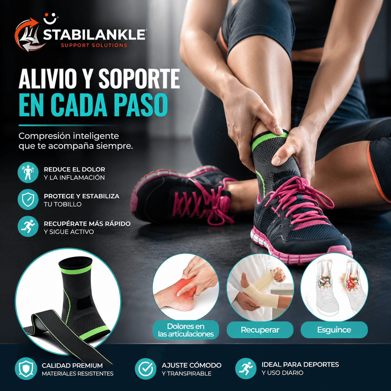 STABILANKLE®: La tobillera de compresión con doble banda elástica que te brinda máxima firmeza al caminar.
