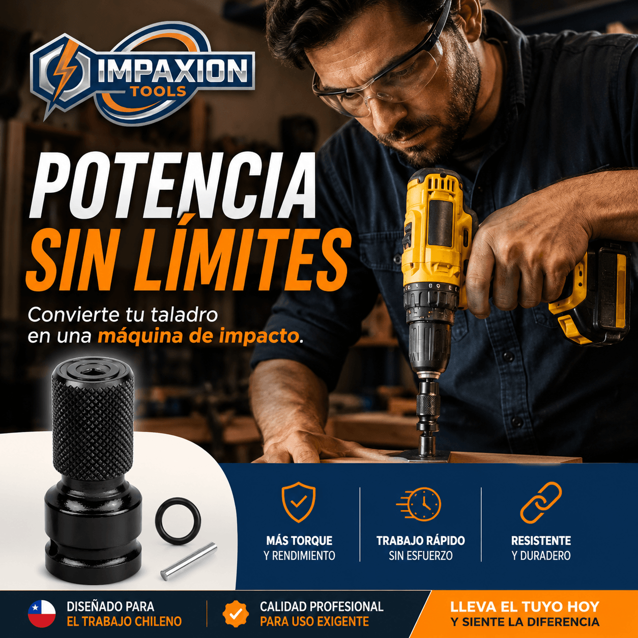 IMPAXION®: El adaptador de impacto de 1/2 a 1/4 que transforma tu herramienta pesada en segundos.