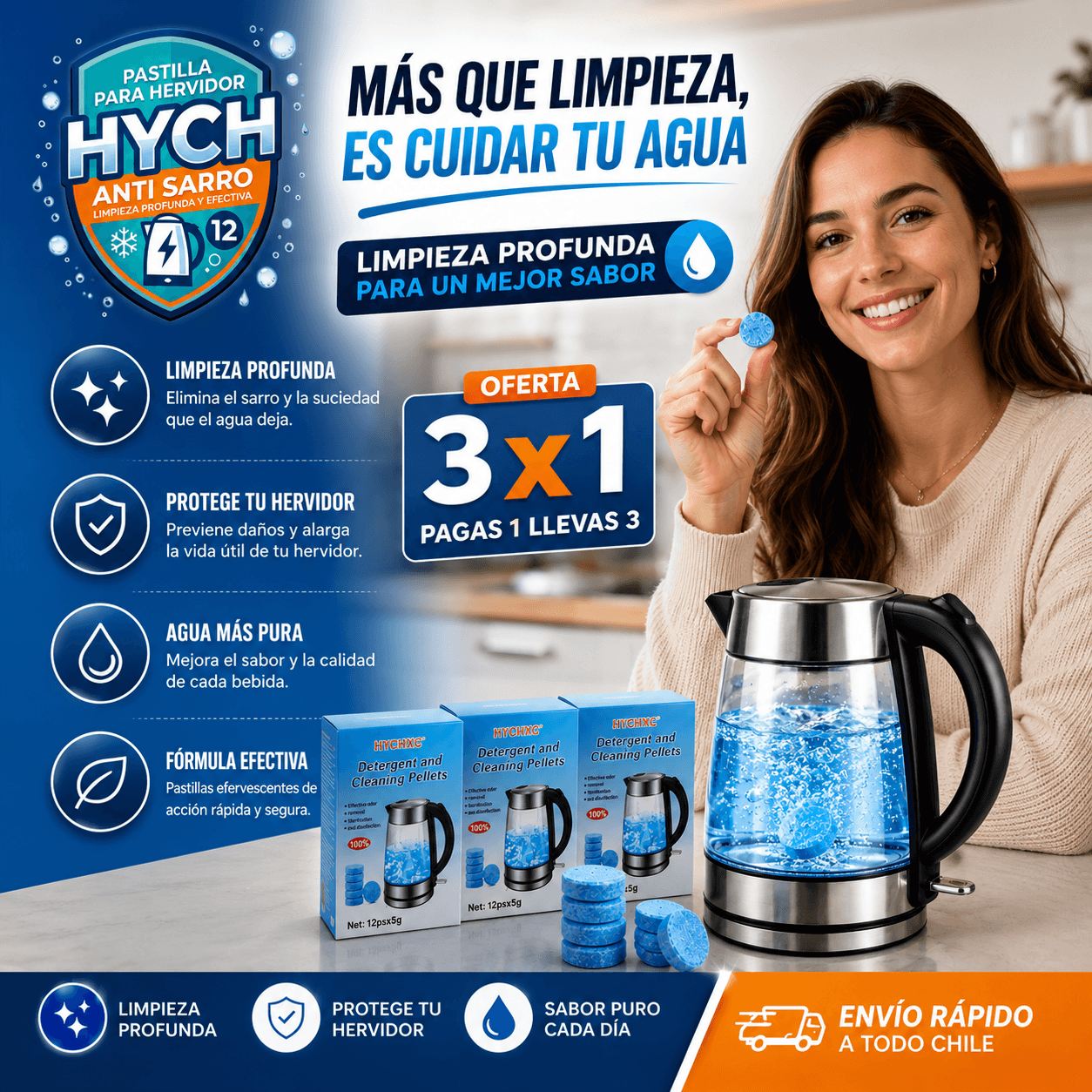 HYCH®: Las pastillas descalcificadoras de 5g que eliminan el sarro acumulado en tus electrodomésticos.