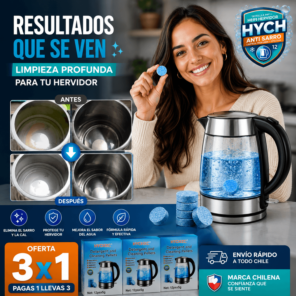 HYCH®: Las pastillas descalcificadoras de 5g que eliminan el sarro acumulado en tus electrodomésticos.