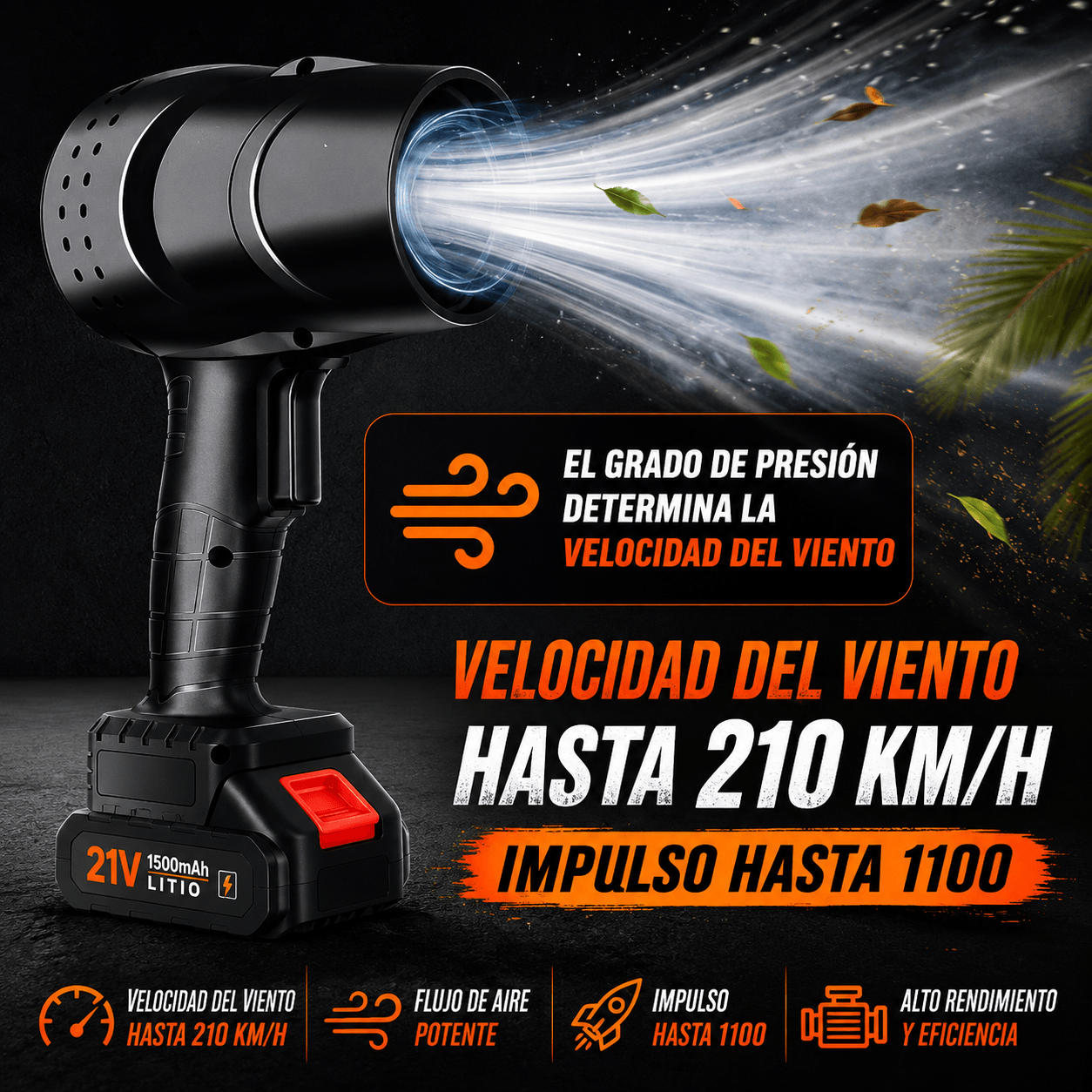 VIOLENT FAN®: El soplador turbo inalámbrico con 2 baterías de 48V que despeja tu patio en segundos.