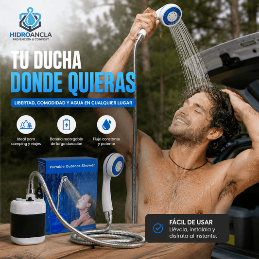 HIDROANCLA®: Tu ducha portátil y recargable para una higiene cómoda al aire libre.