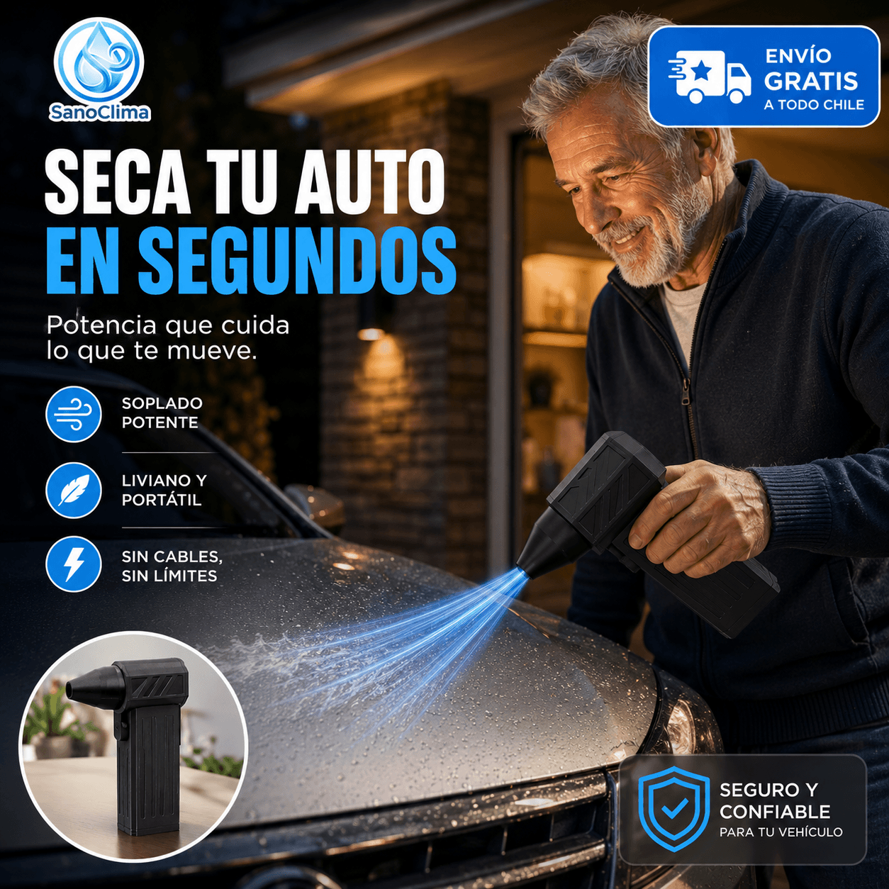 SanoClima®: El soplador Turbo Jet de alta velocidad para limpieza y secado instantáneo.