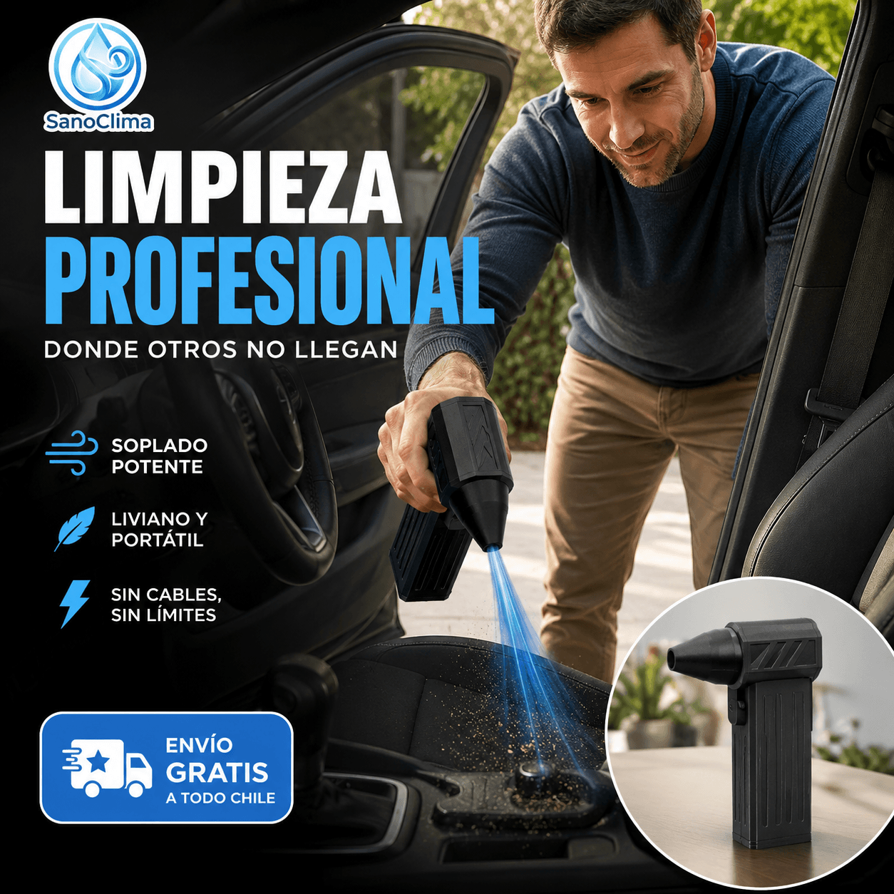 SanoClima®: El soplador Turbo Jet de alta velocidad para limpieza y secado instantáneo.