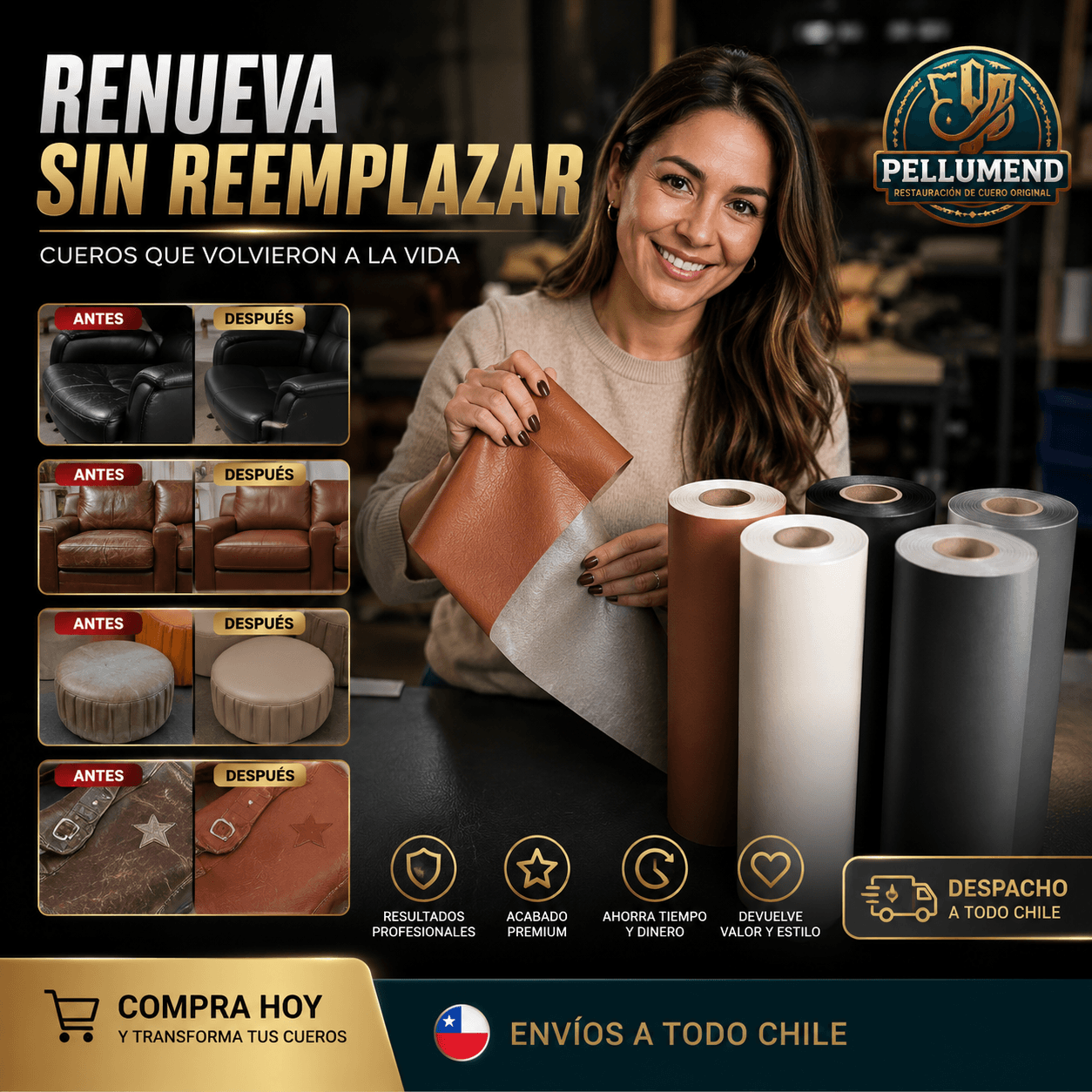 PELLUMEND®: El rollo de cuero autoadhesivo que renueva tus sillones y tapizados en cuestión de minutos.