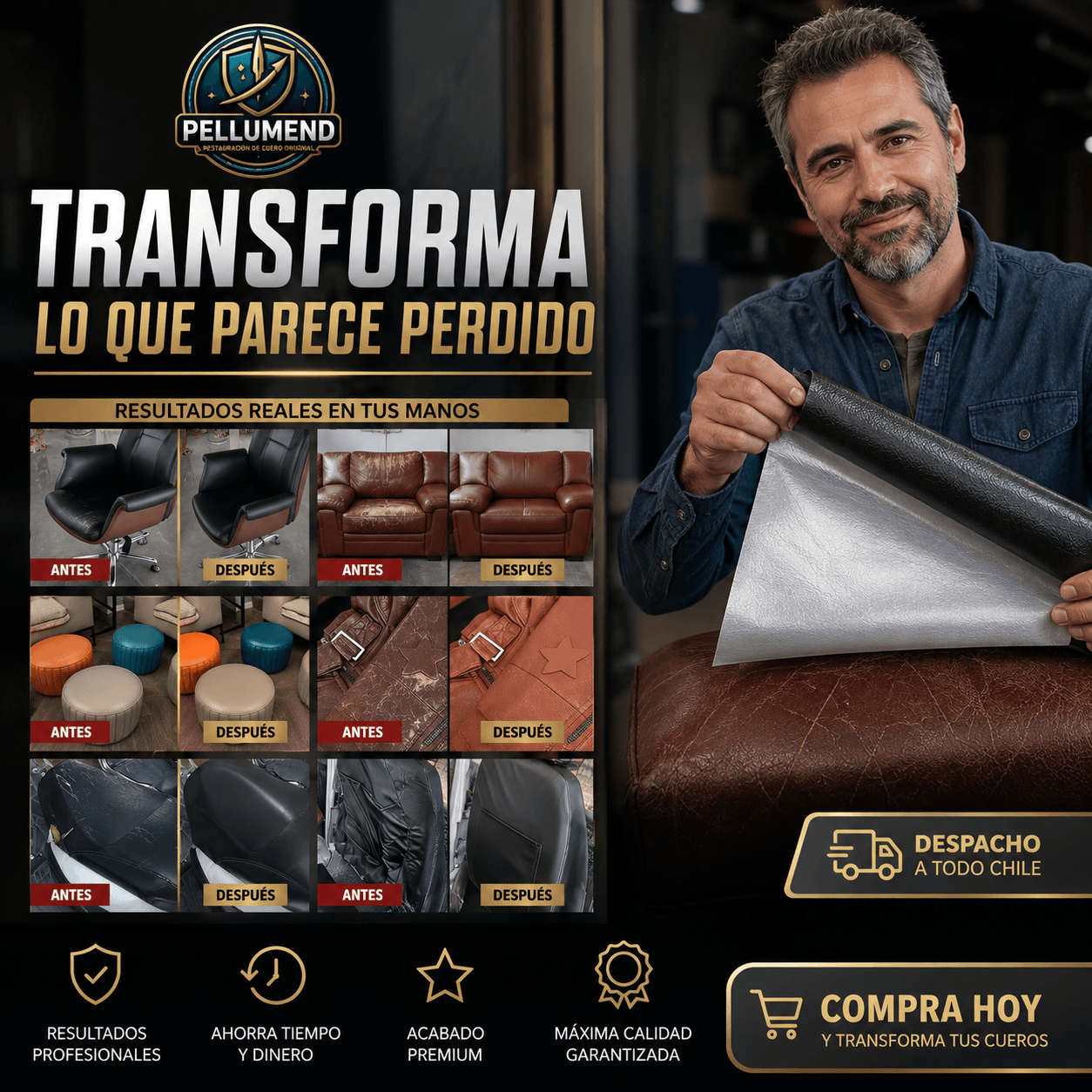 PELLUMEND®: El rollo de cuero autoadhesivo que renueva tus sillones y tapizados en cuestión de minutos.