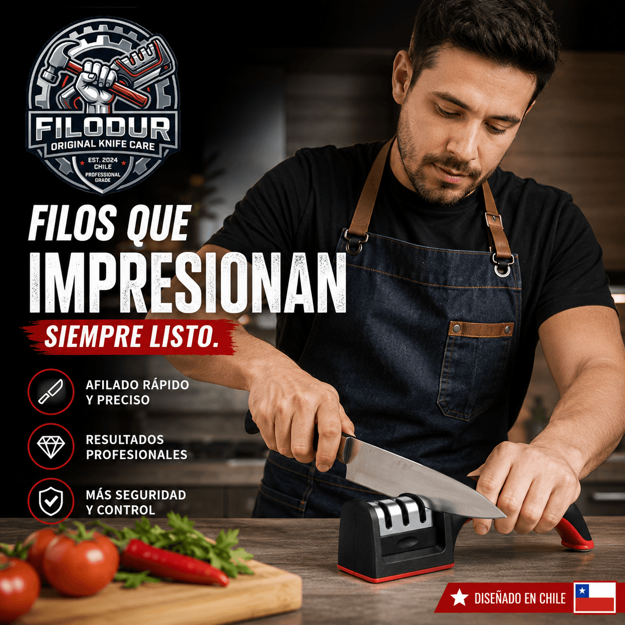 FILODUR®: El afilador manual 3 en 1 de acero inoxidable que devuelve el corte a tus cuchillos en segundos.