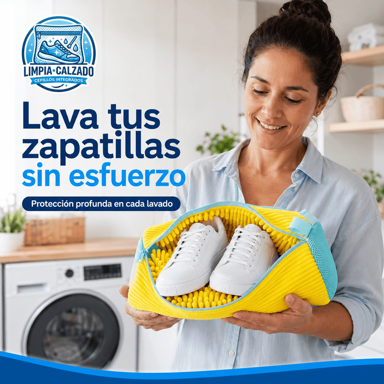 LimpiaCalzado®: La bolsa con cepillos integrados que limpia tus zapatillas en la lavadora al instante.