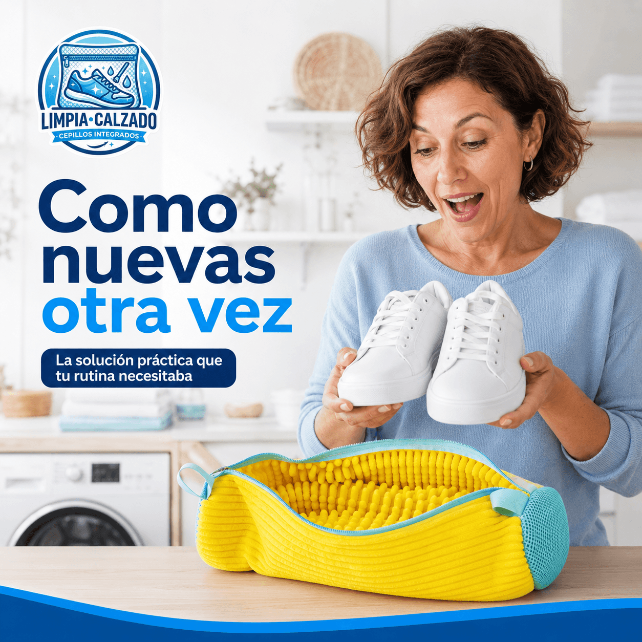LimpiaCalzado®: La bolsa con cepillos integrados que limpia tus zapatillas en la lavadora al instante.