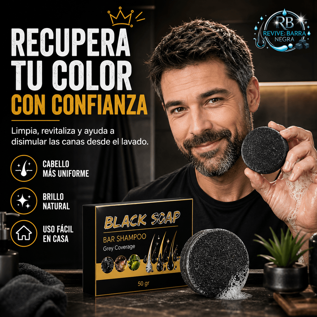 RB®: La barra de shampoo con pigmentación activa que devuelve el tono oscuro a tu cabello y barba.