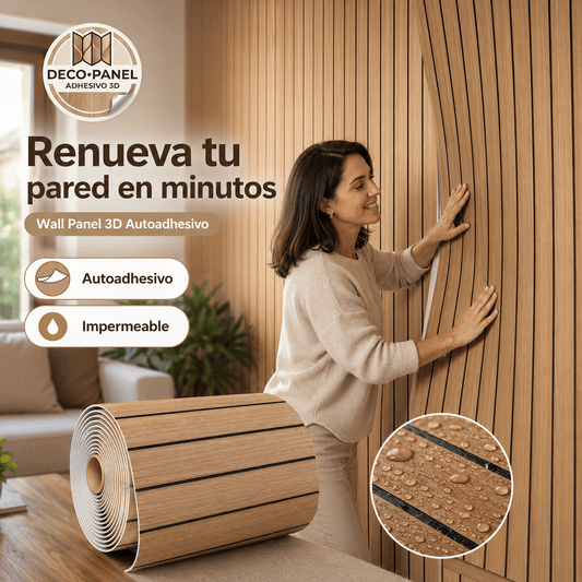 DECO PANEL®: El papel adhesivo 3D tipo wall panel que renueva tus paredes con la elegancia de la madera.