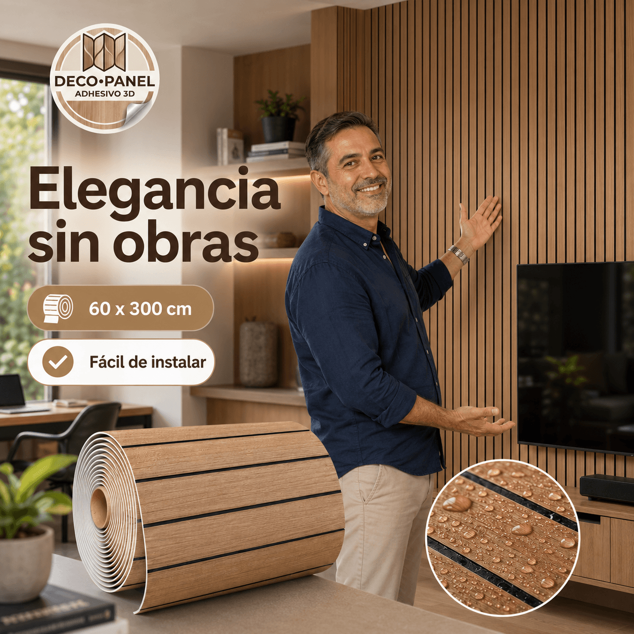 DECO PANEL®: El papel adhesivo 3D tipo wall panel que renueva tus paredes con la elegancia de la madera.