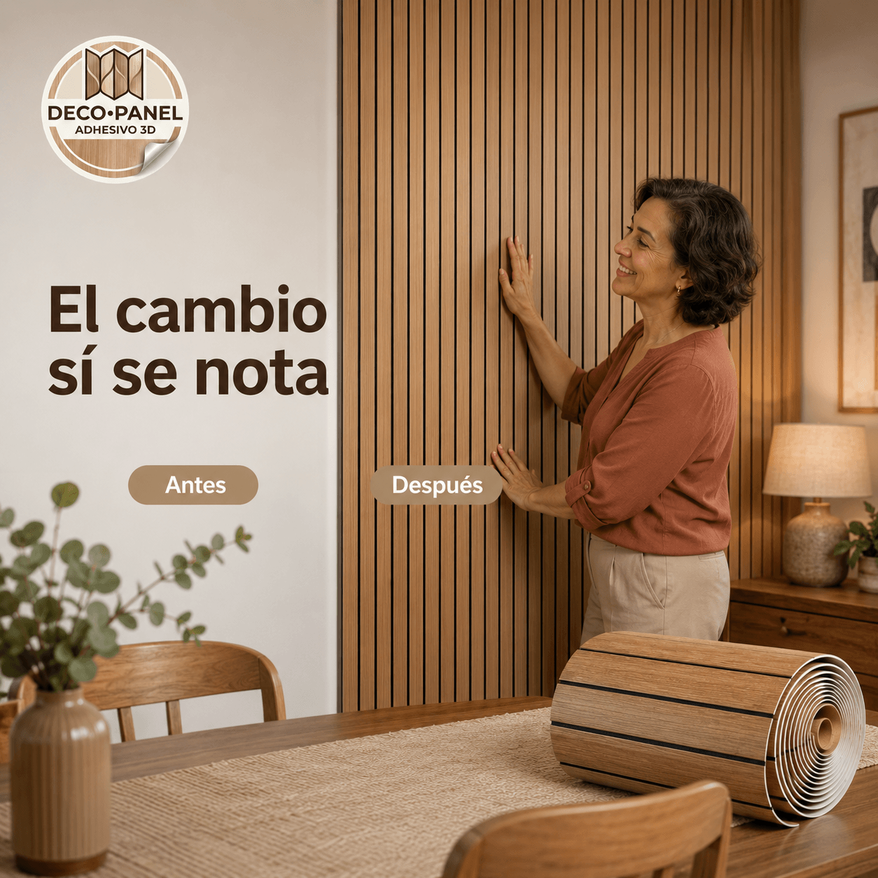 DECO PANEL®: El papel adhesivo 3D tipo wall panel que renueva tus paredes con la elegancia de la madera.