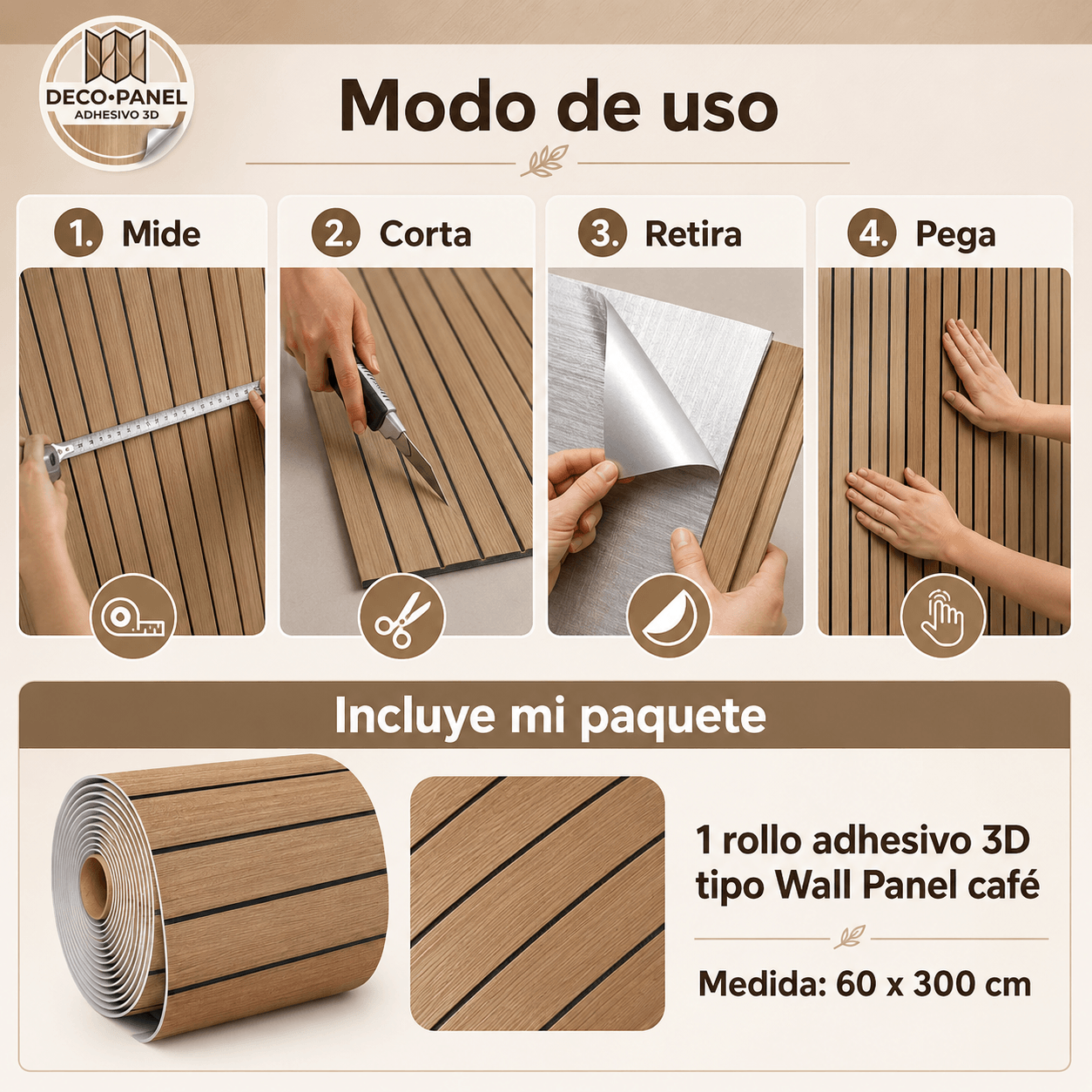 DECO PANEL®: El papel adhesivo 3D tipo wall panel que renueva tus paredes con la elegancia de la madera.