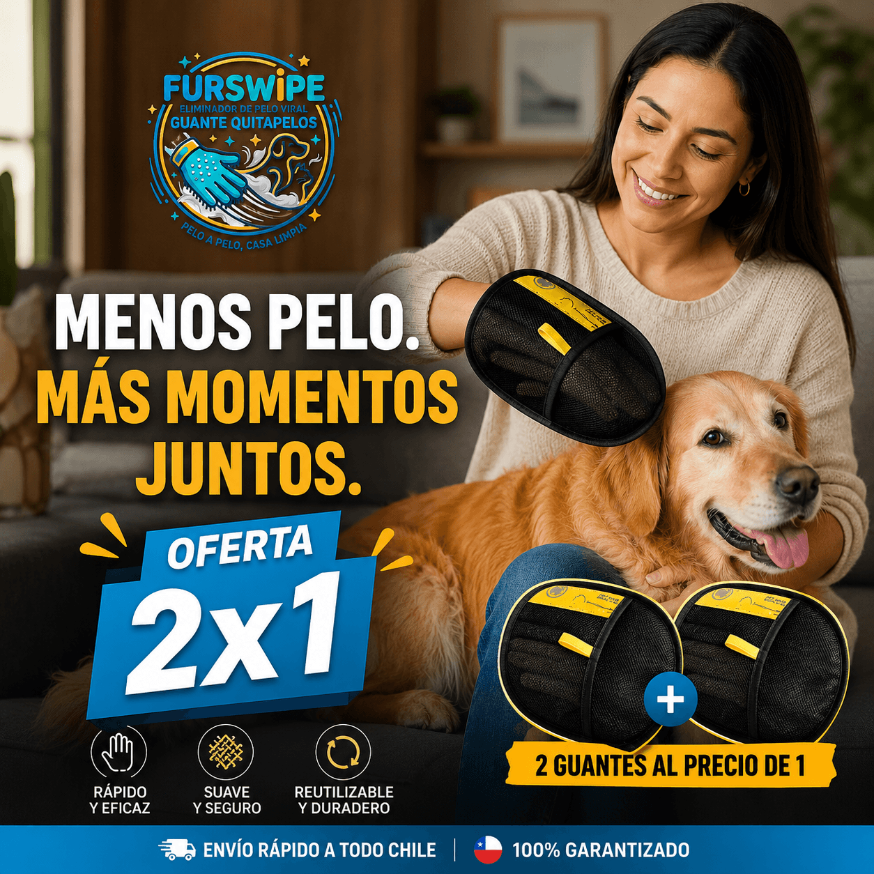 FURSWiPE®: El guante ergonómico que atrapa el pelo de tus mascotas sin dañar tus telas. 2x1