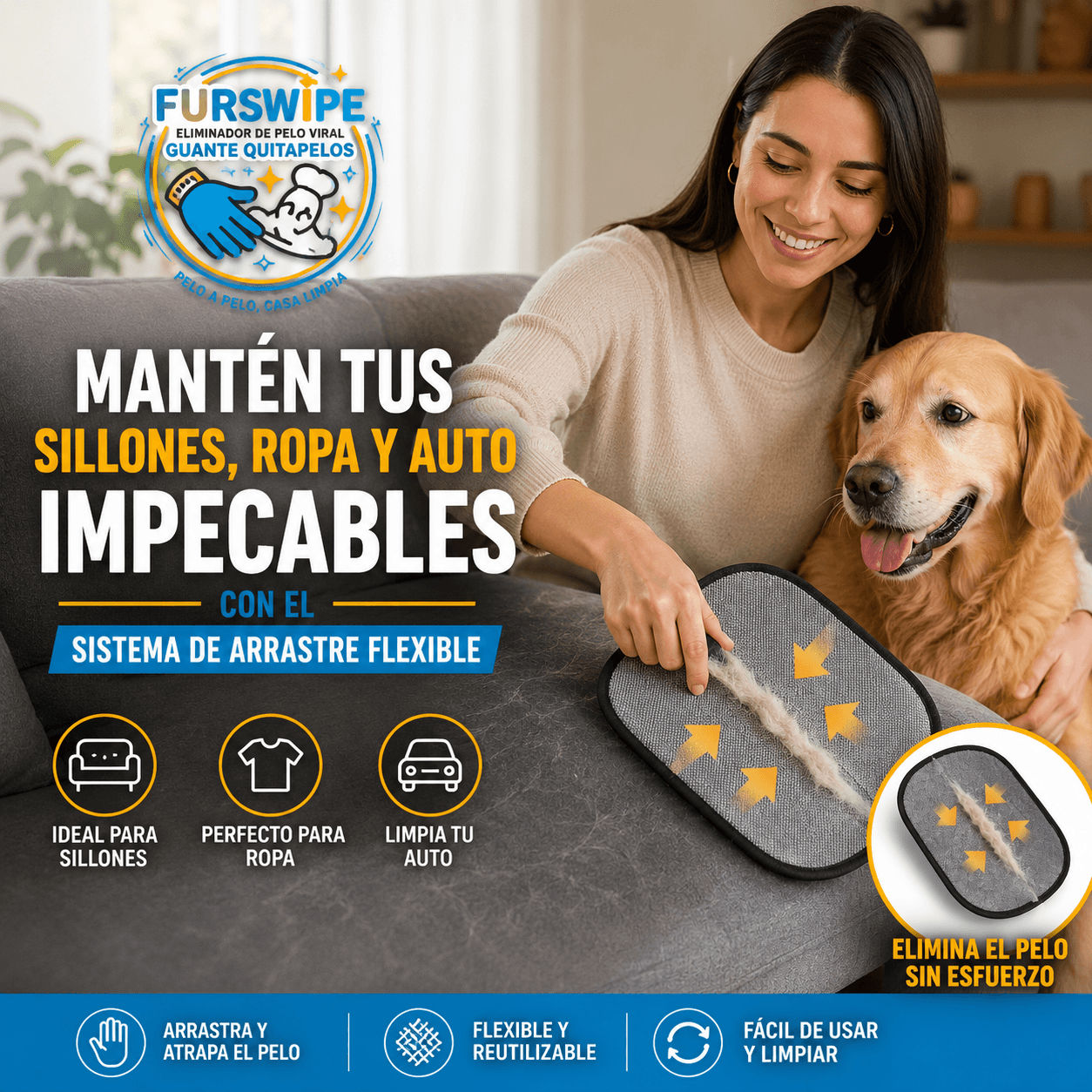 FURSWiPE®: El guante ergonómico que atrapa el pelo de tus mascotas sin dañar tus telas. 2x1