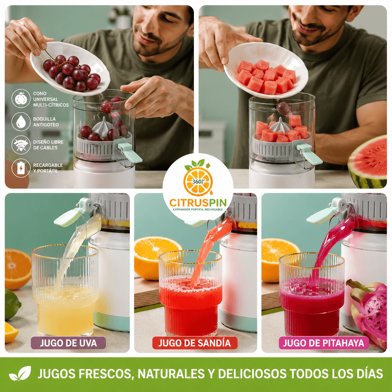 CITRUSPIN®: El exprimidor eléctrico inalámbrico que automatiza tus jugos naturales.