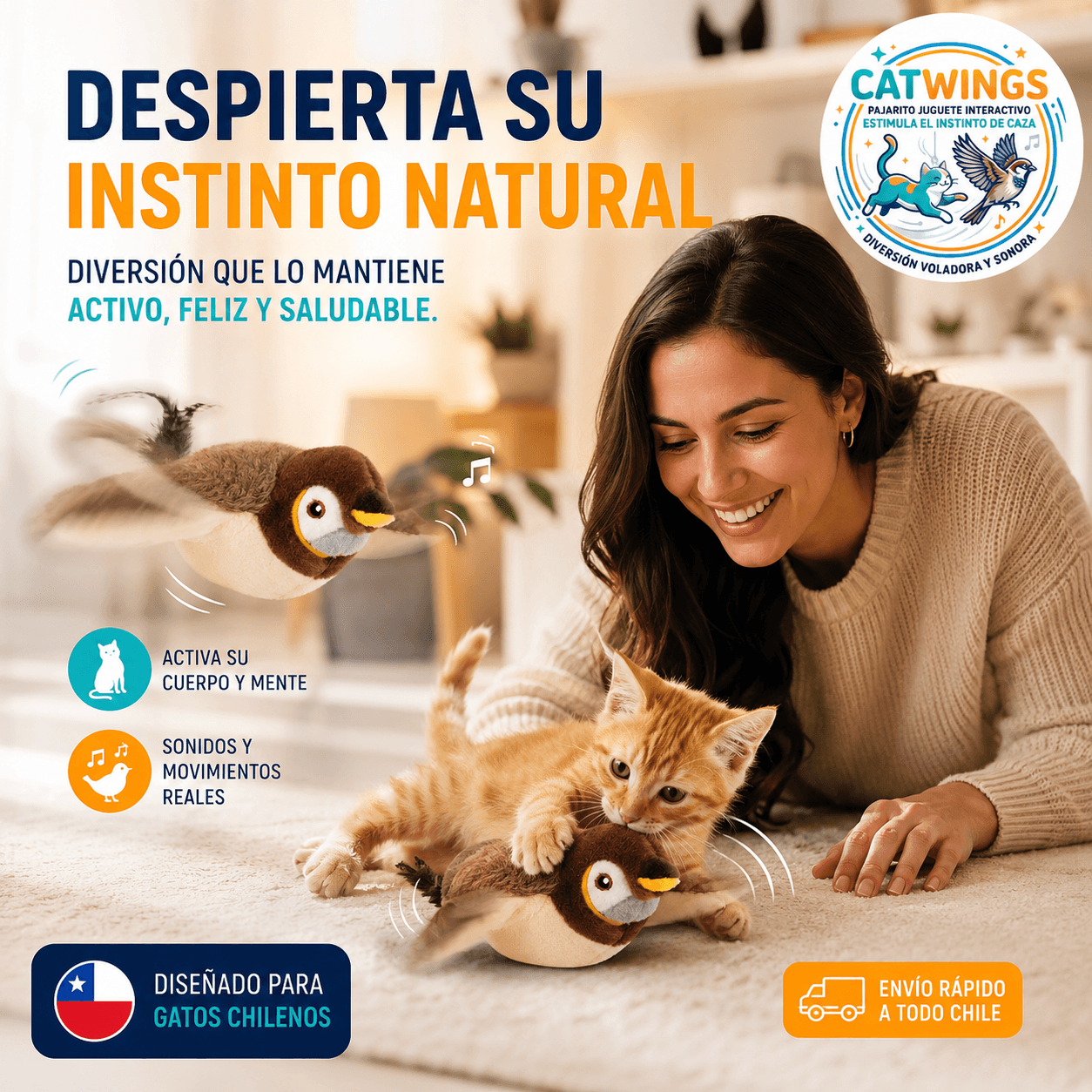 CATWINGS®: El pajarito interactivo que despierta el instinto de juego de tu gato de forma segura.